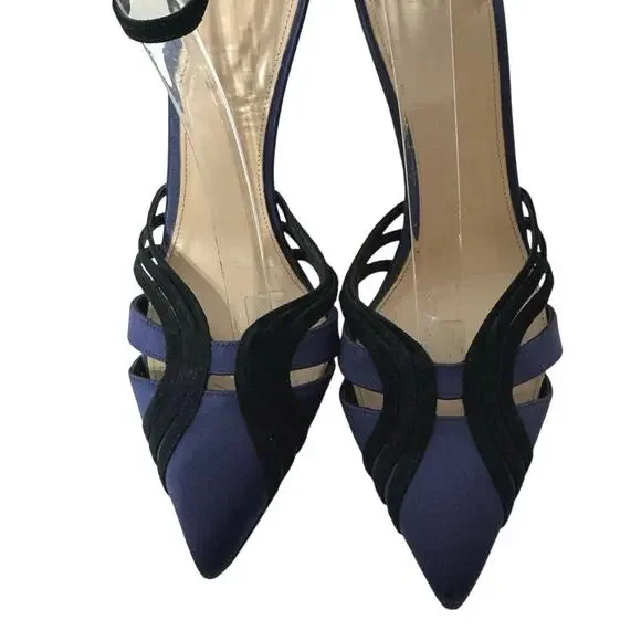 J. Crew Navy and Black Strappy Pointed-Toe Stiletto Heels - Picture 6 of 13